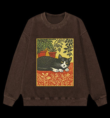 Nap Time Cat Vintage Washed 100% Cotton Sweatshirt