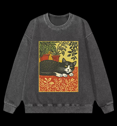 Nap Time Cat Vintage Washed 100% Cotton Sweatshirt