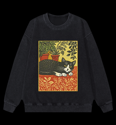 Nap Time Cat Vintage Washed 100% Cotton Sweatshirt