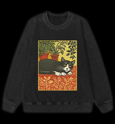 Nap Time Cat Vintage Washed 100% Cotton Sweatshirt