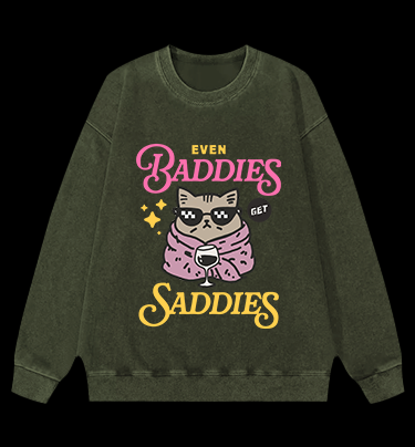 Cool Cat Sadness Vintage Washed 100% Cotton Sweatshirt