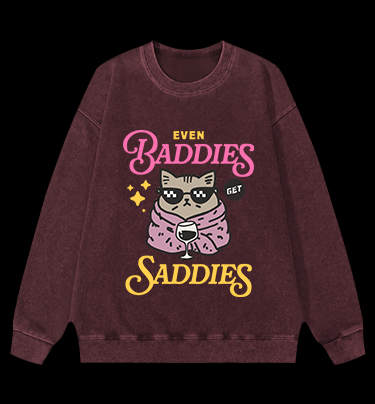Cool Cat Sadness Vintage Washed 100% Cotton Sweatshirt