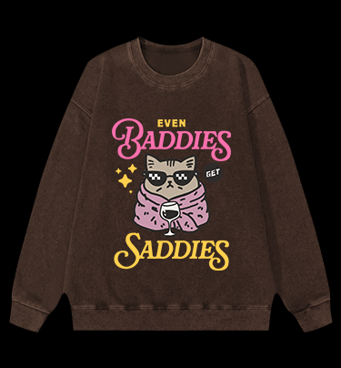 Cool Cat Sadness Vintage Washed 100% Cotton Sweatshirt