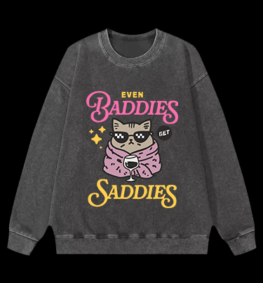 Cool Cat Sadness Vintage Washed 100% Cotton Sweatshirt
