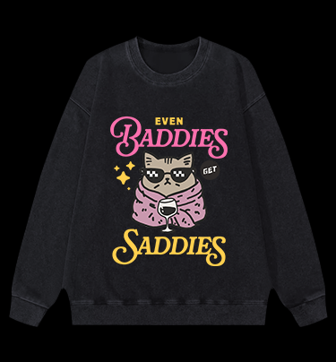 Cool Cat Sadness Vintage Washed 100% Cotton Sweatshirt
