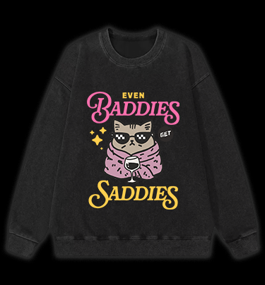 Cool Cat Sadness Vintage Washed 100% Cotton Sweatshirt