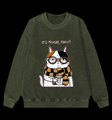 Another Meownday Cat Vintage Washed 100% Cotton Sweatshirt