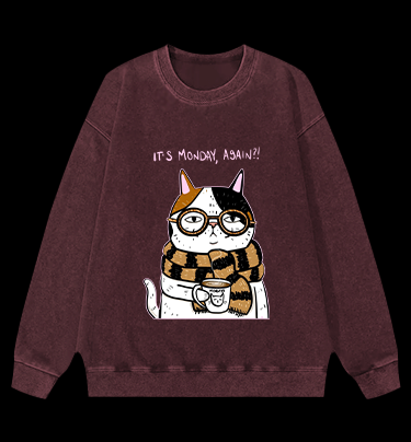 Another Meownday Cat Vintage Washed 100% Cotton Sweatshirt