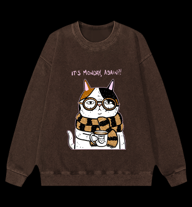 Another Meownday Cat Vintage Washed 100% Cotton Sweatshirt