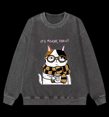 Another Meownday Cat Vintage Washed 100% Cotton Sweatshirt