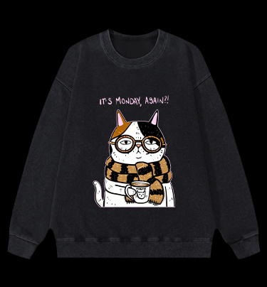 Another Meownday Cat Vintage Washed 100% Cotton Sweatshirt