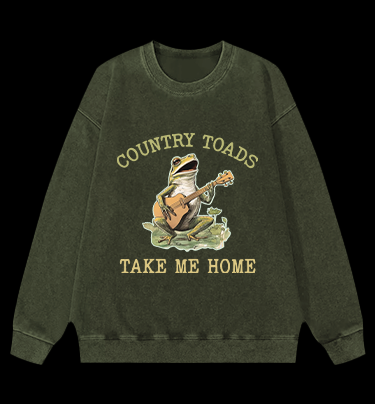 Guitar Frog Roadtrip Vintage Washed 100% Cotton Sweatshirt