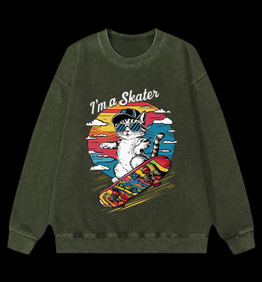 Street Cat Skater Vintage Washed 100% Cotton Sweatshirt