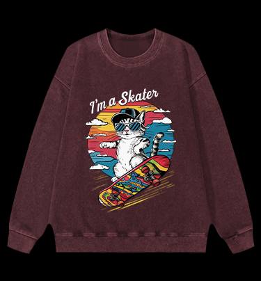 Street Cat Skater Vintage Washed 100% Cotton Sweatshirt