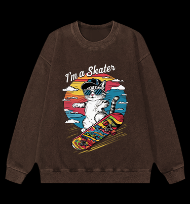 Street Cat Skater Vintage Washed 100% Cotton Sweatshirt