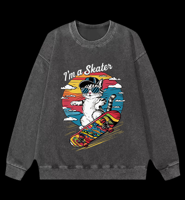 Street Cat Skater Vintage Washed 100% Cotton Sweatshirt
