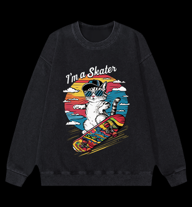 Street Cat Skater Vintage Washed 100% Cotton Sweatshirt