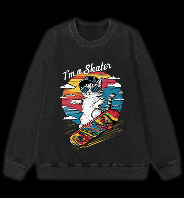 Street Cat Skater Vintage Washed 100% Cotton Sweatshirt