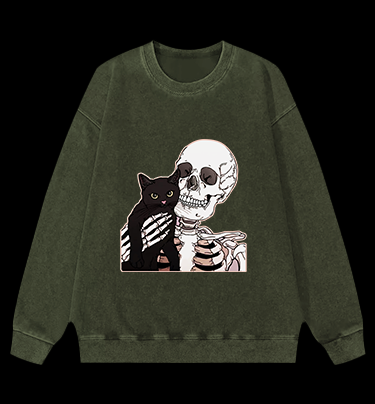 Surprise Cat Vintage Washed 100% Cotton Sweatshirt