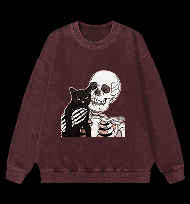 Surprise Cat Vintage Washed 100% Cotton Sweatshirt