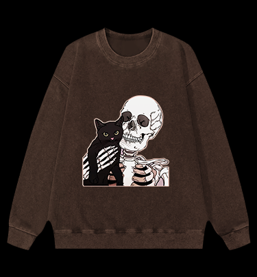 Surprise Cat Vintage Washed 100% Cotton Sweatshirt