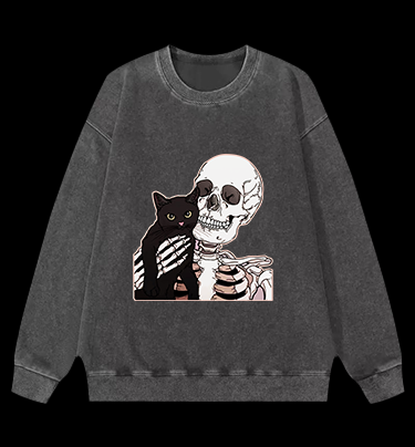 Surprise Cat Vintage Washed 100% Cotton Sweatshirt