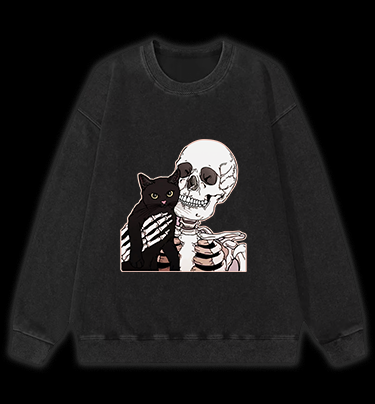 Surprise Cat Vintage Washed 100% Cotton Sweatshirt