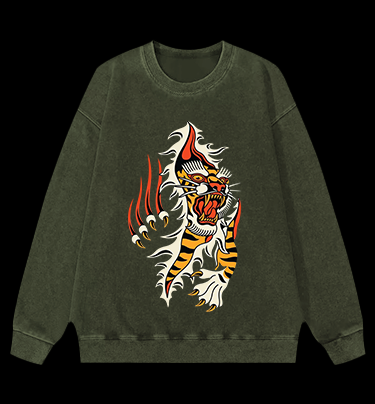 Tiger Claw Vintage Washed 100% Cotton Sweatshirt