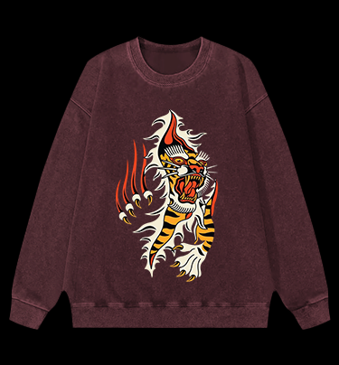 Tiger Claw Vintage Washed 100% Cotton Sweatshirt