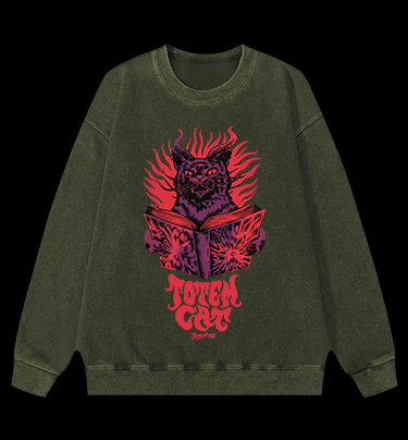 Dark Cat Ritual Vintage Washed 100% Cotton Sweatshirt