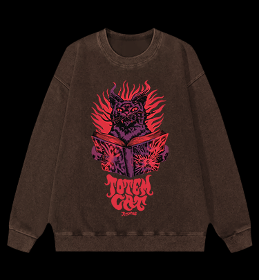 Dark Cat Ritual Vintage Washed 100% Cotton Sweatshirt