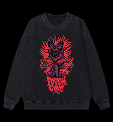 Dark Cat Ritual Vintage Washed 100% Cotton Sweatshirt