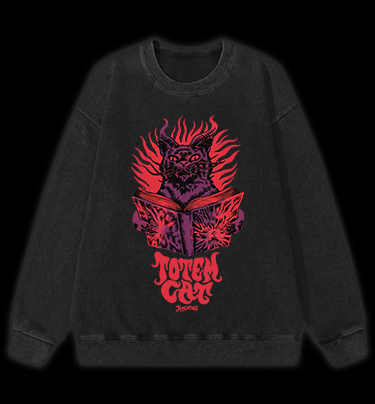 Dark Cat Ritual Vintage Washed 100% Cotton Sweatshirt