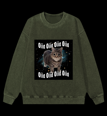 Oiia the Cat Vintage Washed 100% Cotton Sweatshirt