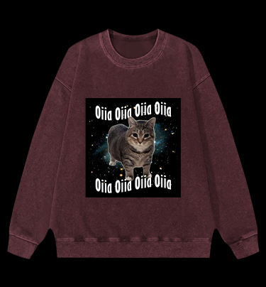Oiia the Cat Vintage Washed 100% Cotton Sweatshirt