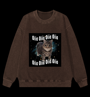 Oiia the Cat Vintage Washed 100% Cotton Sweatshirt