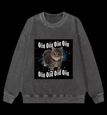 Oiia the Cat Vintage Washed 100% Cotton Sweatshirt