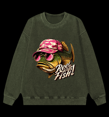 Pink Hat Fish Vintage Washed 100% Cotton Sweatshirt
