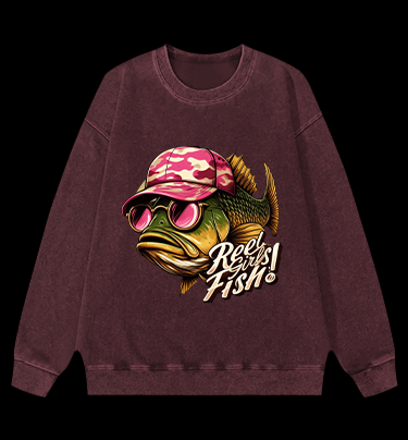 Pink Hat Fish Vintage Washed 100% Cotton Sweatshirt