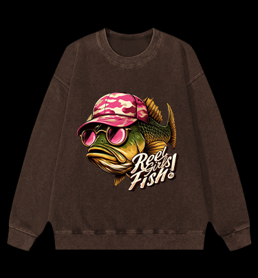 Pink Hat Fish Vintage Washed 100% Cotton Sweatshirt