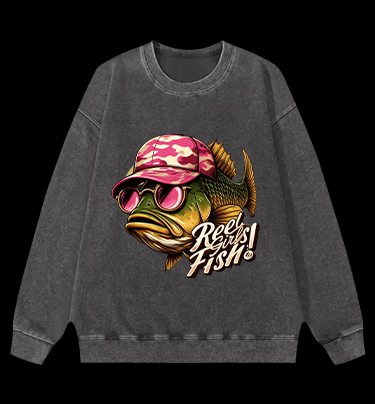 Pink Hat Fish Vintage Washed 100% Cotton Sweatshirt