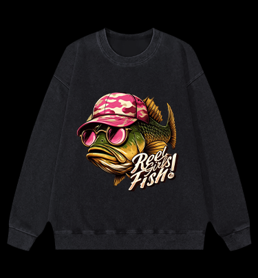 Pink Hat Fish Vintage Washed 100% Cotton Sweatshirt