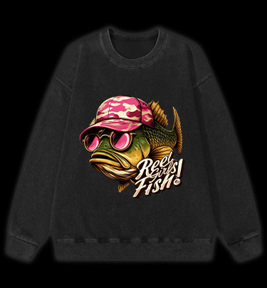 Pink Hat Fish Vintage Washed 100% Cotton Sweatshirt