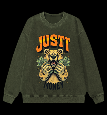 Bear's Money Roar Vintage Washed 100% Cotton Sweatshirt