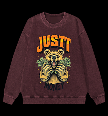 Bear's Money Roar Vintage Washed 100% Cotton Sweatshirt