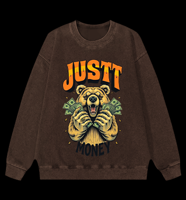 Bear's Money Roar Vintage Washed 100% Cotton Sweatshirt