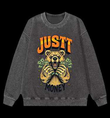 Bear's Money Roar Vintage Washed 100% Cotton Sweatshirt