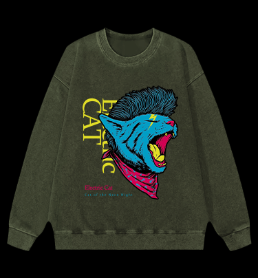 Electric Cat Vintage Washed 100% Cotton Sweatshirt
