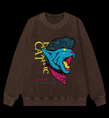 Electric Cat Vintage Washed 100% Cotton Sweatshirt