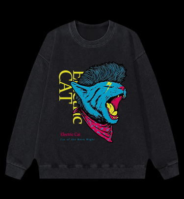 Electric Cat Vintage Washed 100% Cotton Sweatshirt